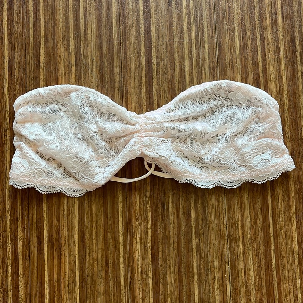 Free People Lace Strapless Bandeau Bra in Light Blush